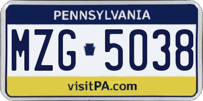 PA license plate MZG5038