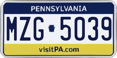 PA license plate MZG5039