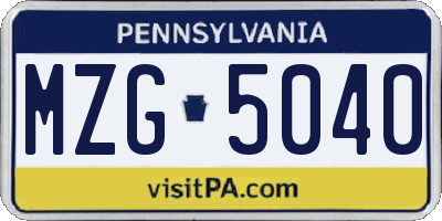 PA license plate MZG5040