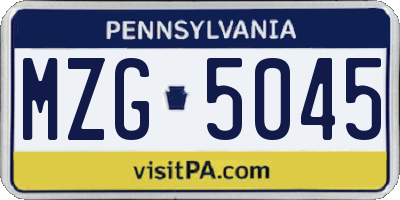 PA license plate MZG5045