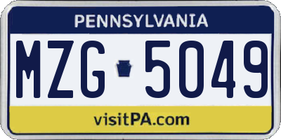 PA license plate MZG5049