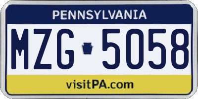 PA license plate MZG5058