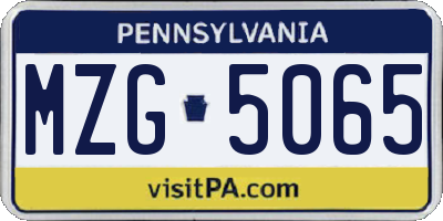 PA license plate MZG5065