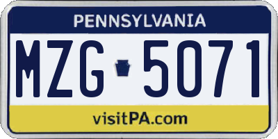 PA license plate MZG5071