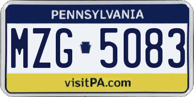PA license plate MZG5083