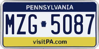 PA license plate MZG5087
