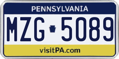 PA license plate MZG5089