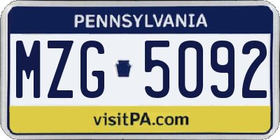 PA license plate MZG5092