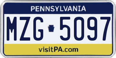 PA license plate MZG5097