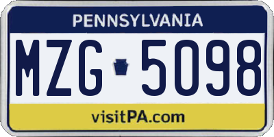 PA license plate MZG5098