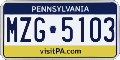 PA license plate MZG5103