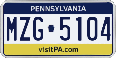 PA license plate MZG5104