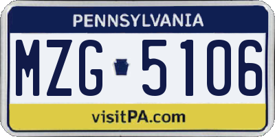 PA license plate MZG5106