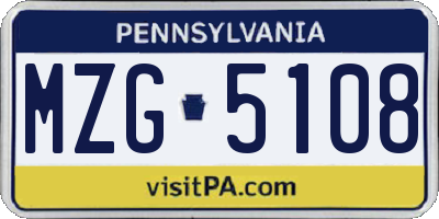 PA license plate MZG5108