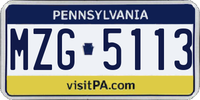 PA license plate MZG5113