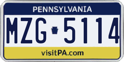 PA license plate MZG5114