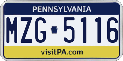 PA license plate MZG5116