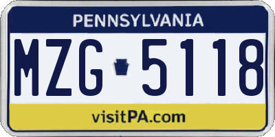 PA license plate MZG5118
