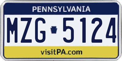 PA license plate MZG5124