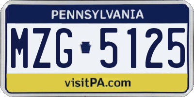 PA license plate MZG5125