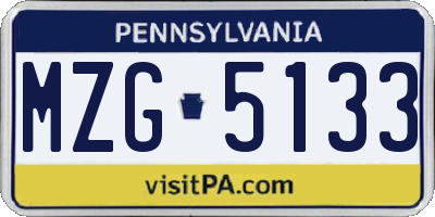 PA license plate MZG5133