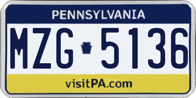 PA license plate MZG5136