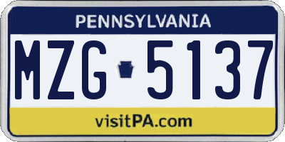 PA license plate MZG5137