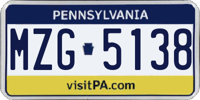 PA license plate MZG5138