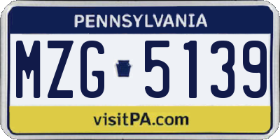 PA license plate MZG5139