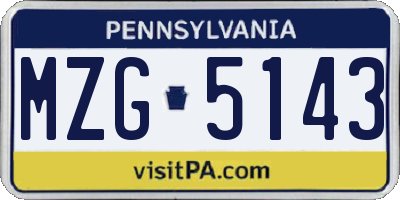 PA license plate MZG5143