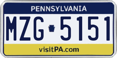 PA license plate MZG5151