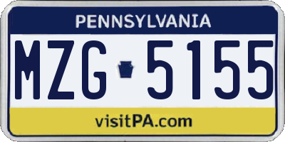 PA license plate MZG5155