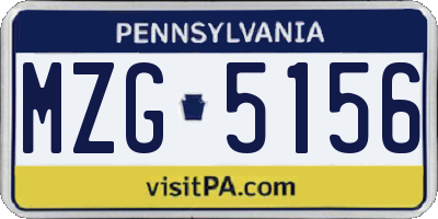 PA license plate MZG5156