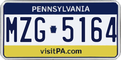 PA license plate MZG5164