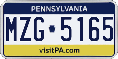 PA license plate MZG5165