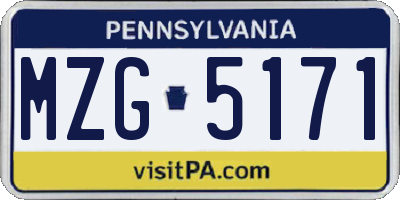PA license plate MZG5171