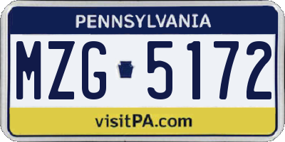 PA license plate MZG5172
