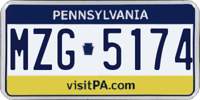 PA license plate MZG5174
