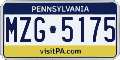 PA license plate MZG5175