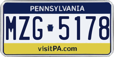 PA license plate MZG5178