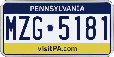 PA license plate MZG5181