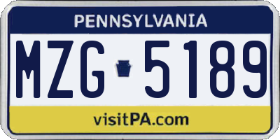 PA license plate MZG5189
