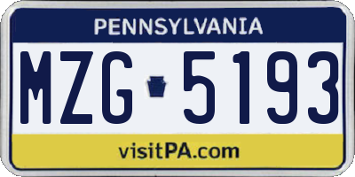 PA license plate MZG5193