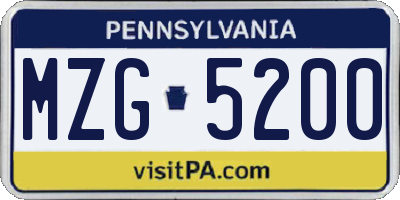 PA license plate MZG5200