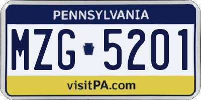 PA license plate MZG5201