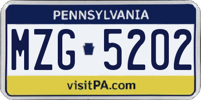 PA license plate MZG5202