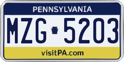 PA license plate MZG5203