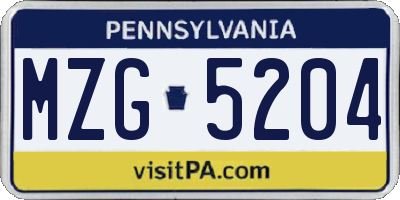 PA license plate MZG5204