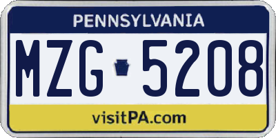 PA license plate MZG5208