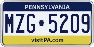PA license plate MZG5209